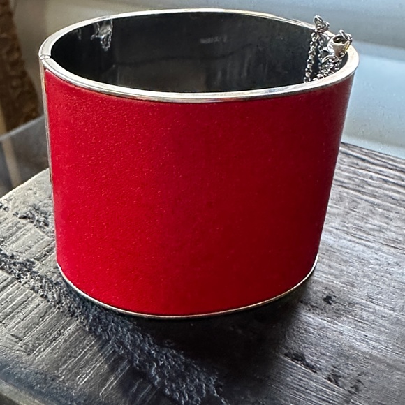 CELINE RED SILVER LEATHER MANCHETTE CUFF BRACELET BY PHOEBE PHILO - Picture 10 of 10